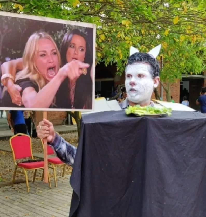 Woman yelling at cat cosplay meme photo
